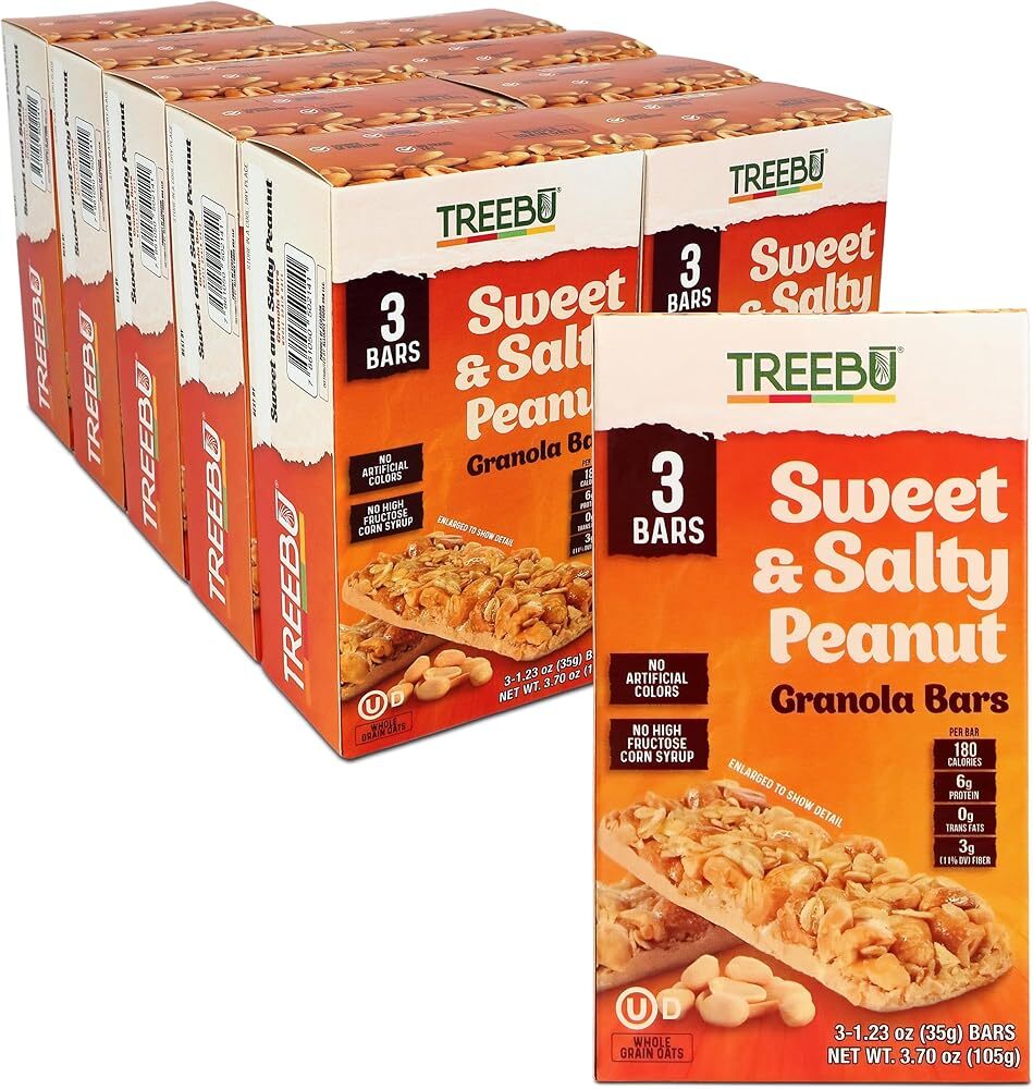Treebu Sweet and Salty Peanut Granola Bars, Whole Grain Oats, Breakfast Snack...