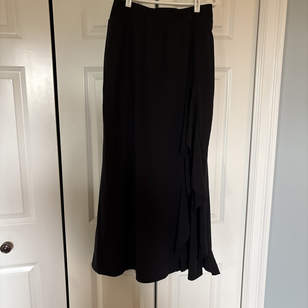 Black Skirt With Slide Slit And Ruffle Size Medium Waist 30 Inches Length 39.5