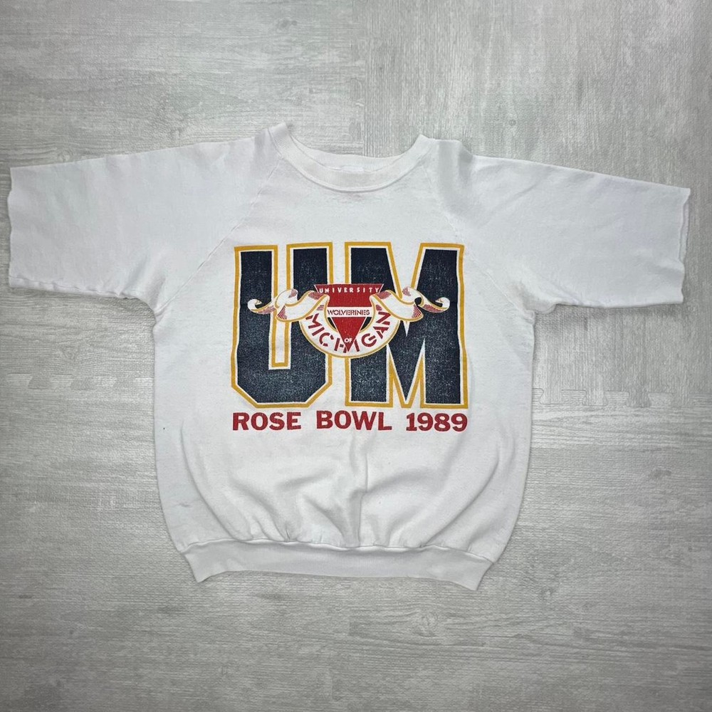 Vintage 1989 Michigan Wolverines Rose Bowl Cutoff Sweatshirt Size: Large White