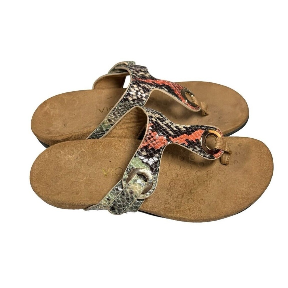 Vionic Lana Leather Faux Snake Thong Sandals Podiatrist Designed
