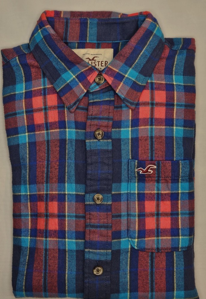 Mens Hollister Long Sleeve Plaid Soft Flannel Button Up Shirt Size Large - EUC