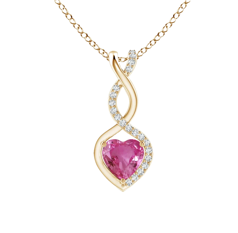 14k Solid Gold Pink Sapphire & Diamonds Pendant Heart Cut 0.66 Ct Christmas Sale-image