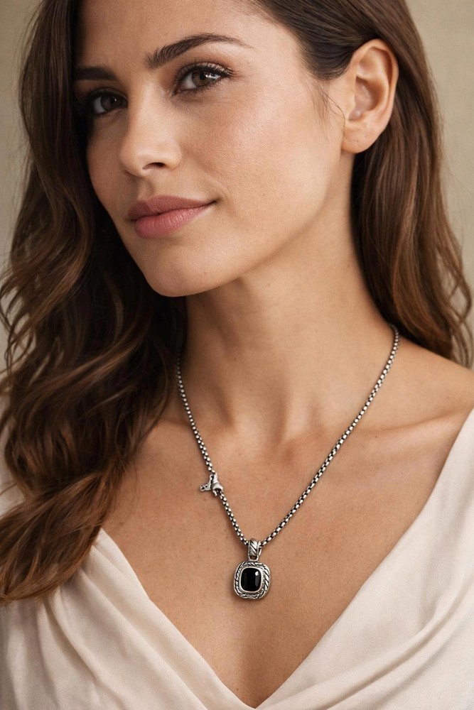 David Yurman Albion Onyx Pendant and Necklace in 14k Yellow Gold Sterling Silver