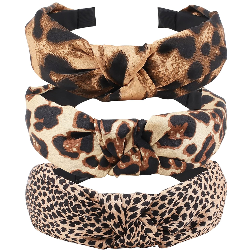 Cute Fashion Leopard Print Headbands, 3Pcs Knotted Cheetah Print Hair Accessorie