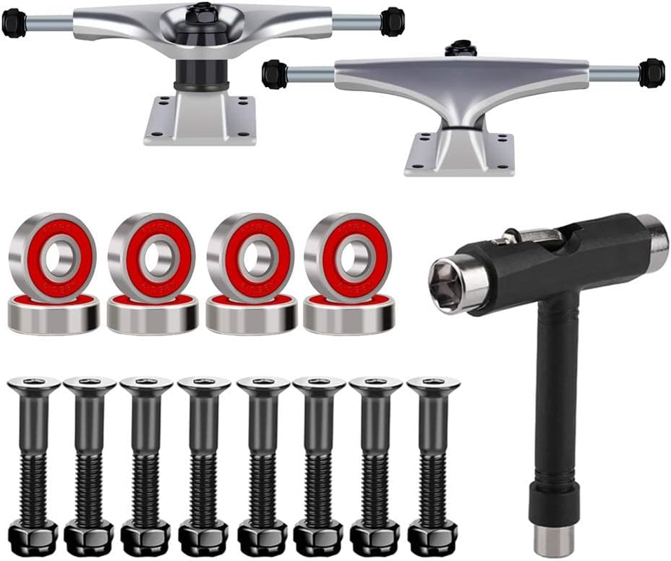Skateboard Trucks, Skateboard Bearings & Wheel Hardware Set with Polished Skateb