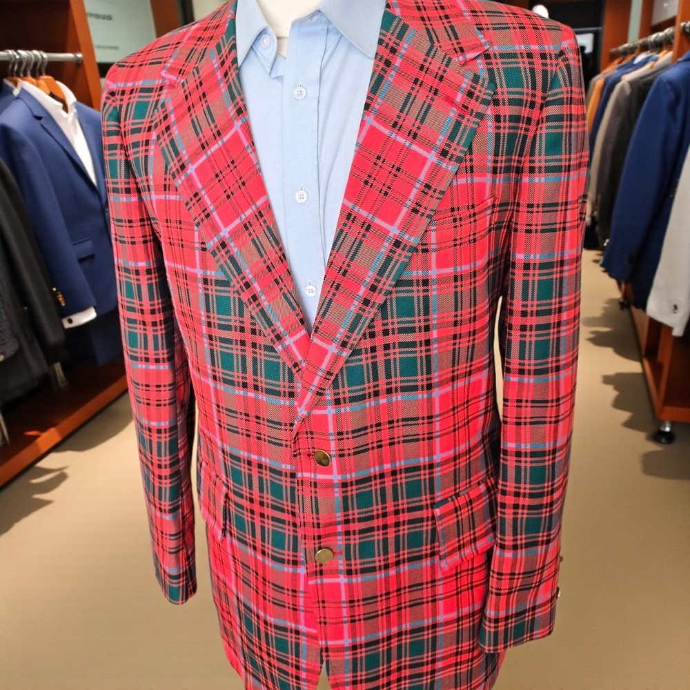 Vintage Tartan Wool Blazer 42L Gordons Of Philadelphia Wide Lapel 1960s