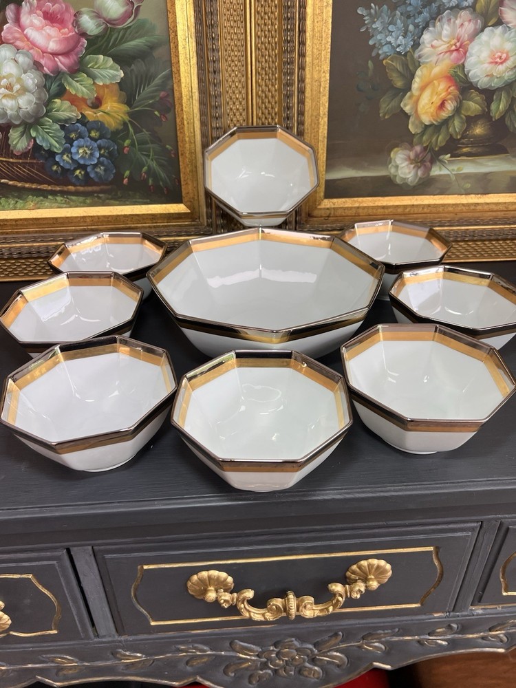 Fitz & Floyd Platine d'OR Serving Octagonal Bowl set of 8