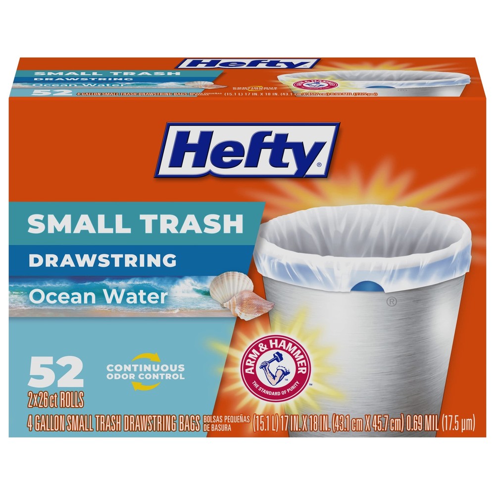 Small Trash Bags Ocean Water Scent 4 Gallon 52 Count