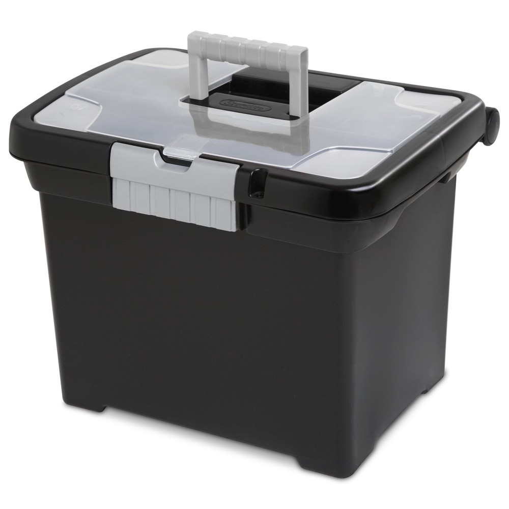 Portable Black Plastic Storage Bin 15x10.8x11.5 Inches File Box