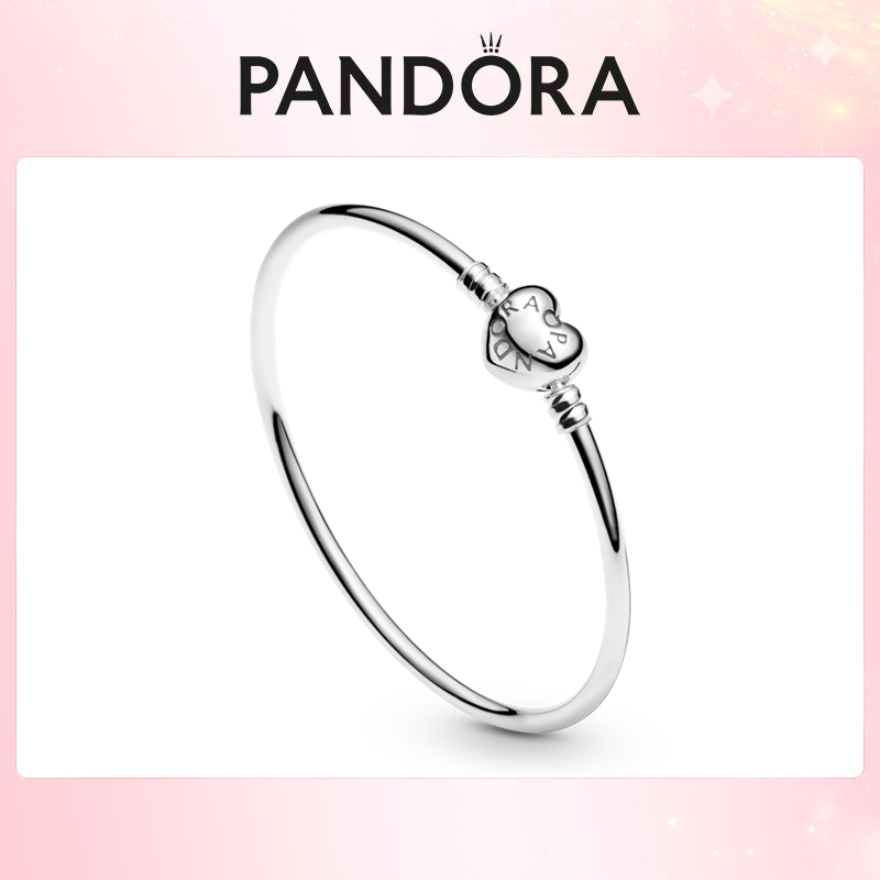 PANDORA Embossed Love Heart Clasp Bangle Bracelet 596268