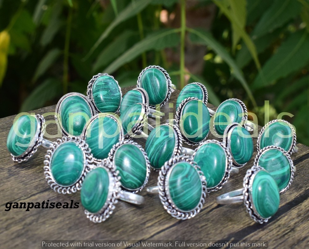 Christmas Sale ! Malachite Gemstone Ring 5pc Wholesale Lot 925 Silver Plated