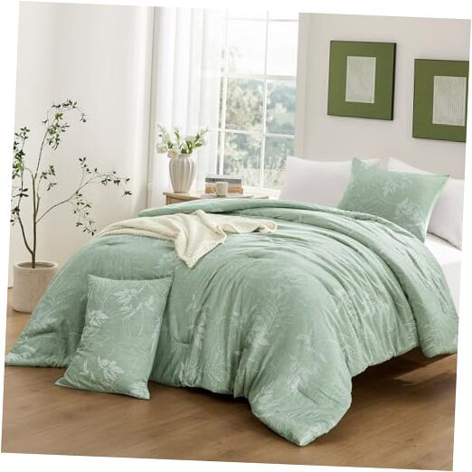 King Size 3-Piece Sage Green Comforter Set for Cozy Bedding