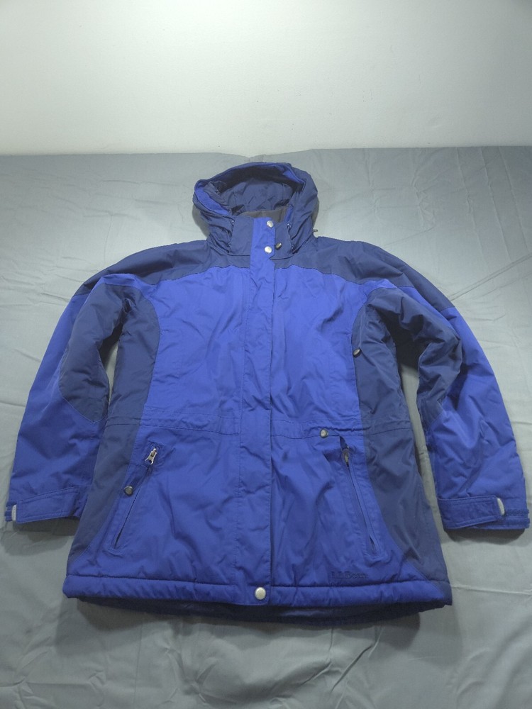Vintage LL Bean Jacket Womens Medium Blue Coat Parka Insulated Rugged Ridge Hood
