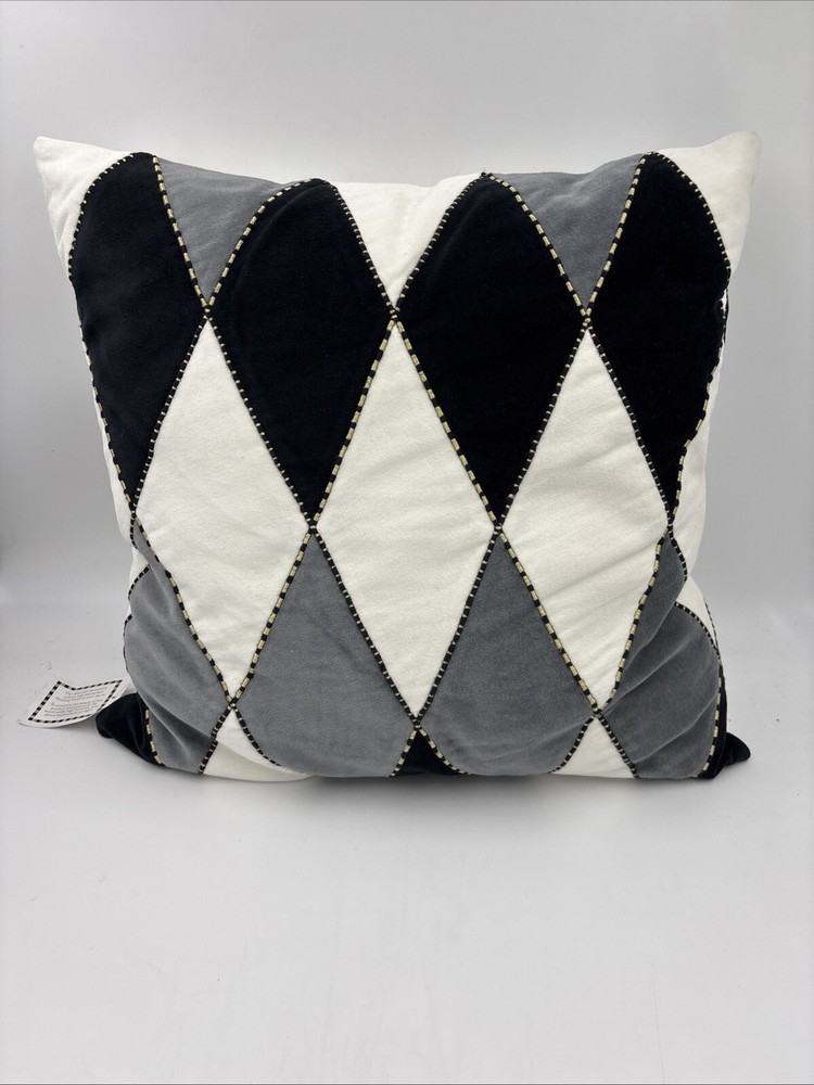 Mackenzie Childs Harlequin Black White Pillow