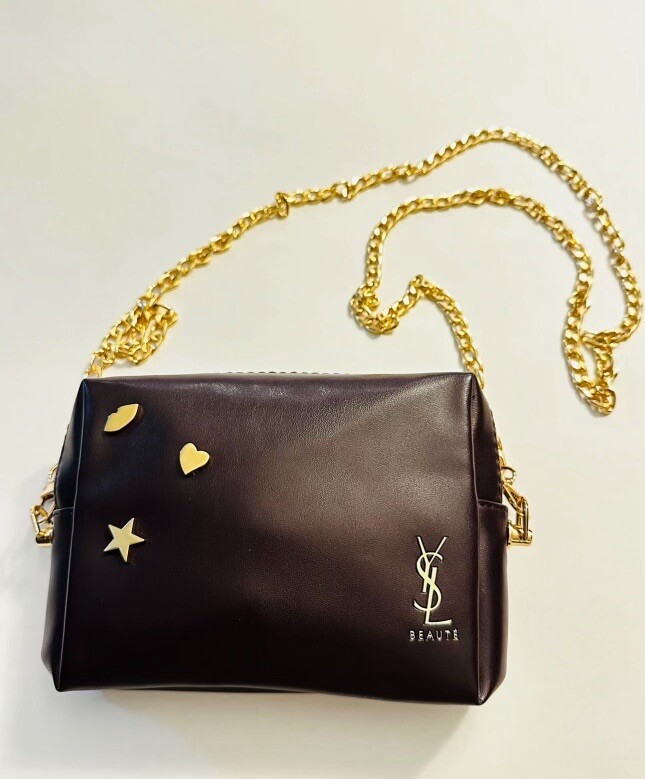 YSL Yves Saint Laurent Gold Chain Burgundy Makeup Clutch Crossbody Bag
