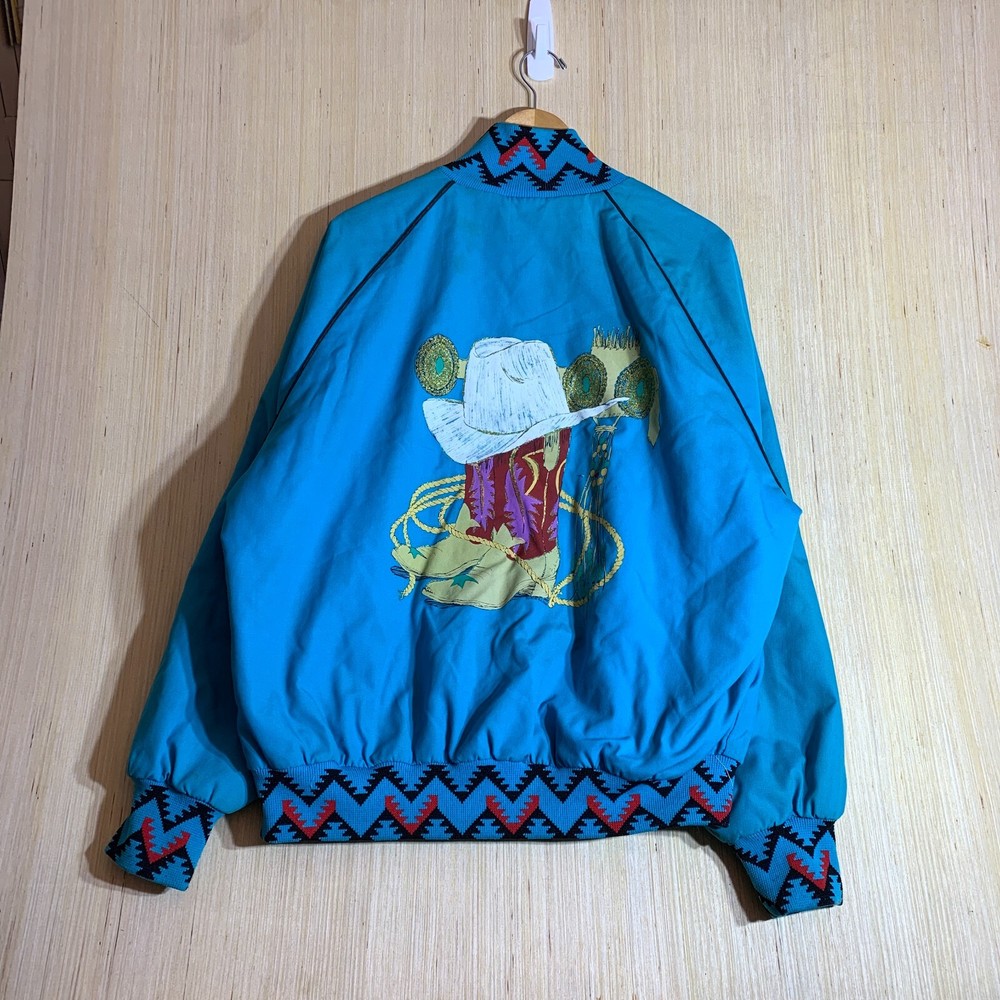 VTG Western Cowboy Jacket Adult Extra Large Blue Long Sleeve Men's Zip Up 90's