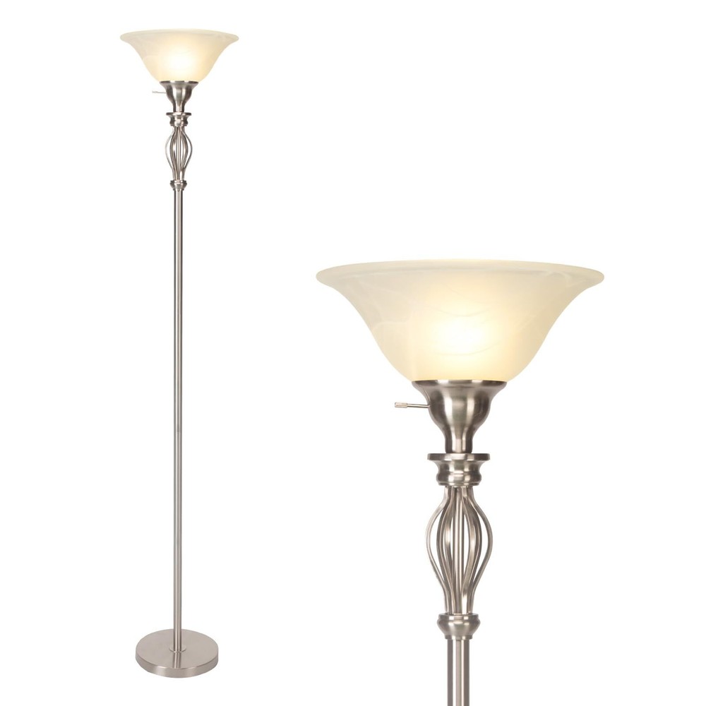 Modern Torchiere Floor Lamp with Corner Shelf for Living Room & Bedroom