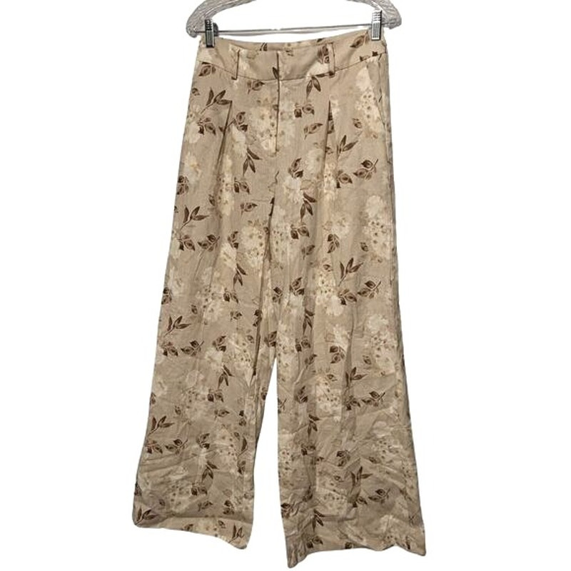 House of Harlow 1960 Womens Linen Rayon High Rise Wide Leg Pants Size 6 Beige