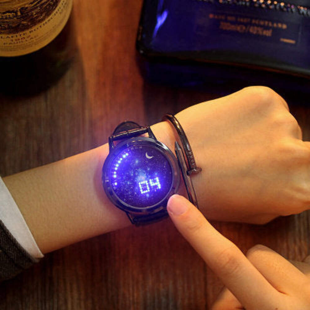 Stylish LED Touch Screen Watch with Leather Strap and Alloy Dial