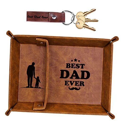 Best Dad Ever PU Leather Valet Tray - Perfect Fathers Day Gift for Dad