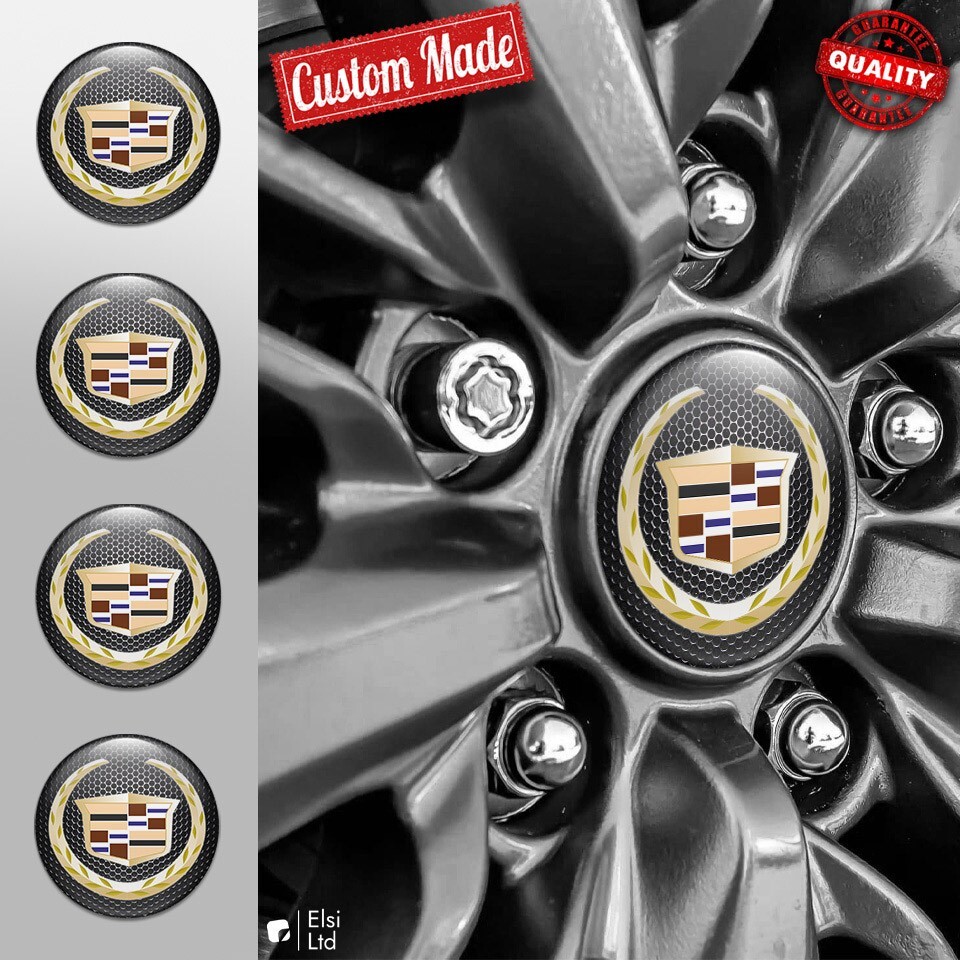 Custom 4pc Cadillac Wheel Cap Decals - Premium Rim Emblems  