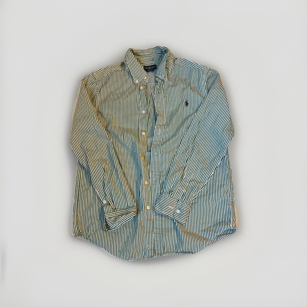 Ralph Lauren Youth XL 18-20 Green White Striped Button Down Shirt
