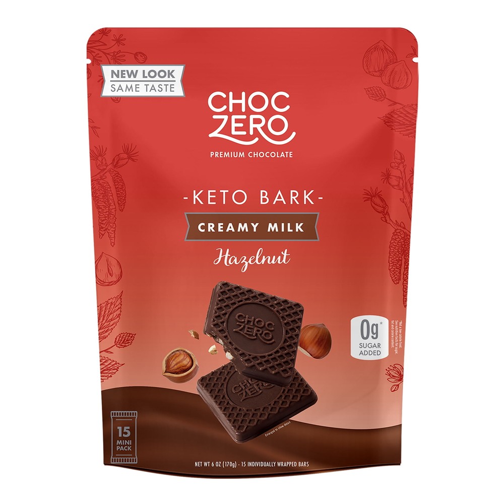 ChocZero No Sugar Added Milk Chocolate Hazelnut Keto Bark, 6 oz, 15 Pieces