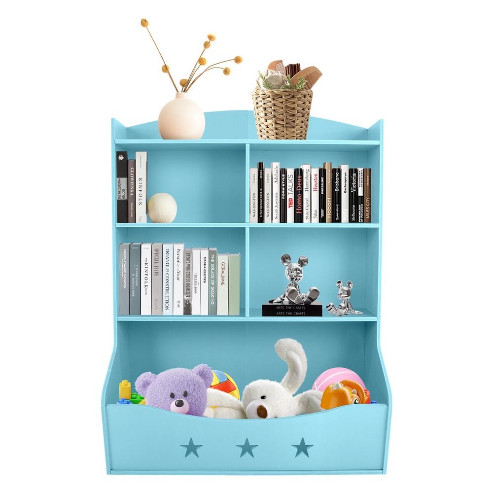 Blue Kids Toy Storage Bin with Bookshelf Organizer for Playroom