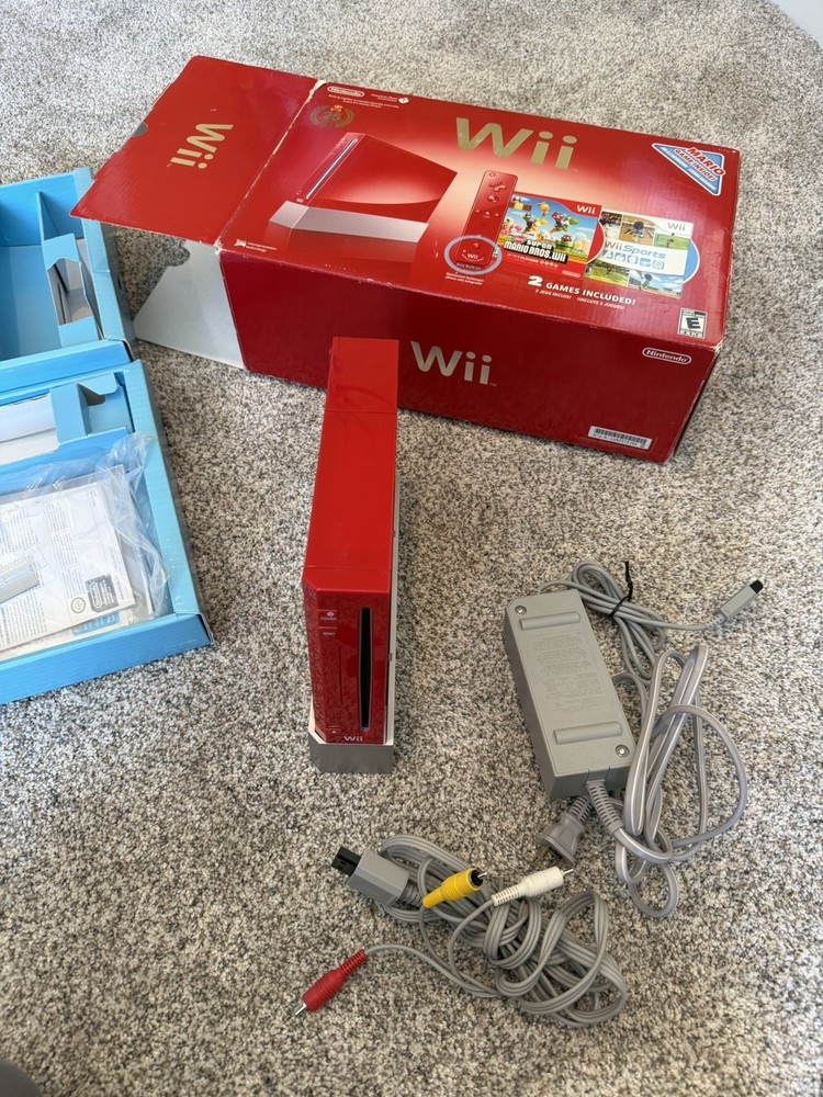 Nintendo Wii Red Console 25th Anniversary Plays GameCube W/ Cables