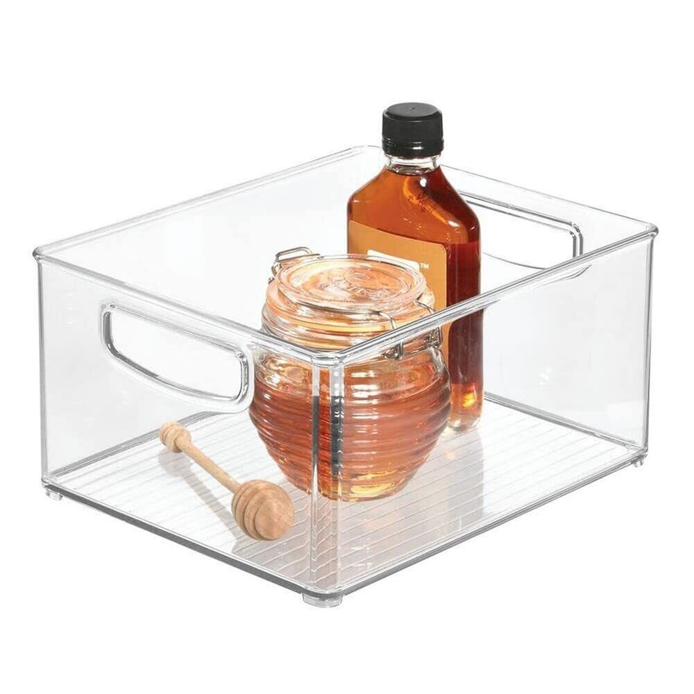 Clear Storage Box Stackable W/ Handle Large Deep Plastic Acrylic Cosmetic Home