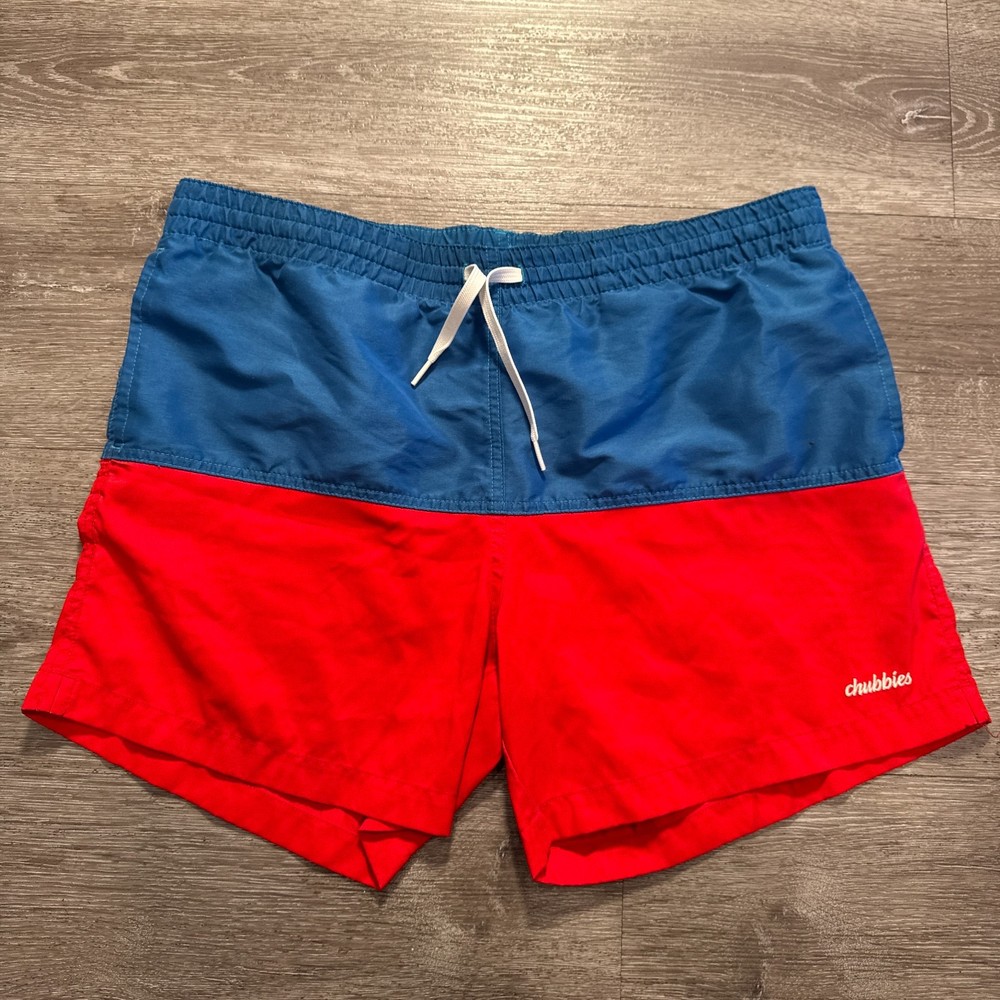 Chubbies Board Shorts Swim Trunks Mens Medium Red Blue Colorblock Mesh Lined
