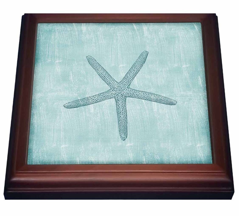 3dRose Aqua Starfish Abstract beach theme 8x8 Trivet with 6x6 ceramic tile