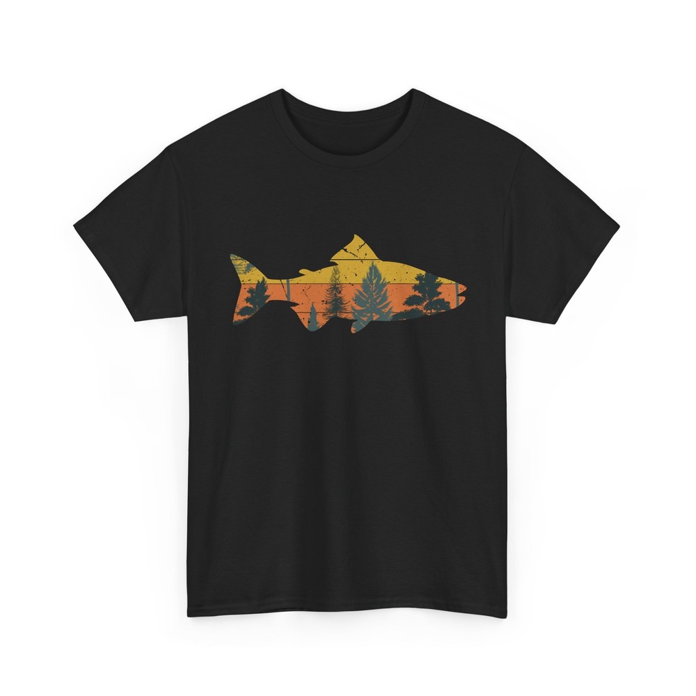Trout Fishing T-Shirt, Nature Wildlife Lovers Fisherman Fish Pine Trees Shirt