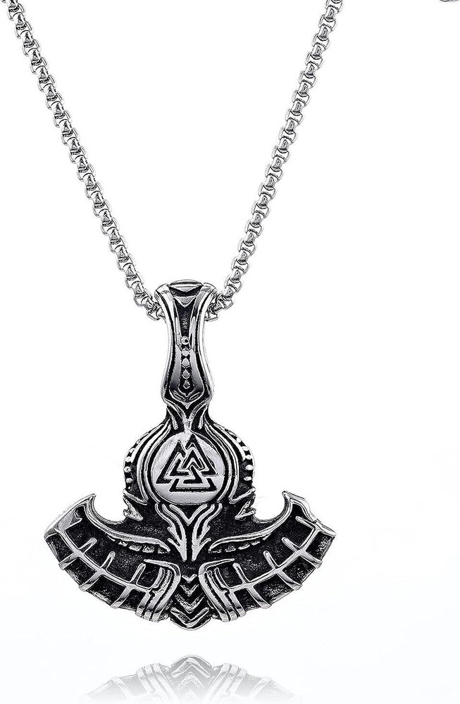 Cy trendy Stainless Steel Men's Viking Valknut Amulet Axe Pendant Necklace 24
