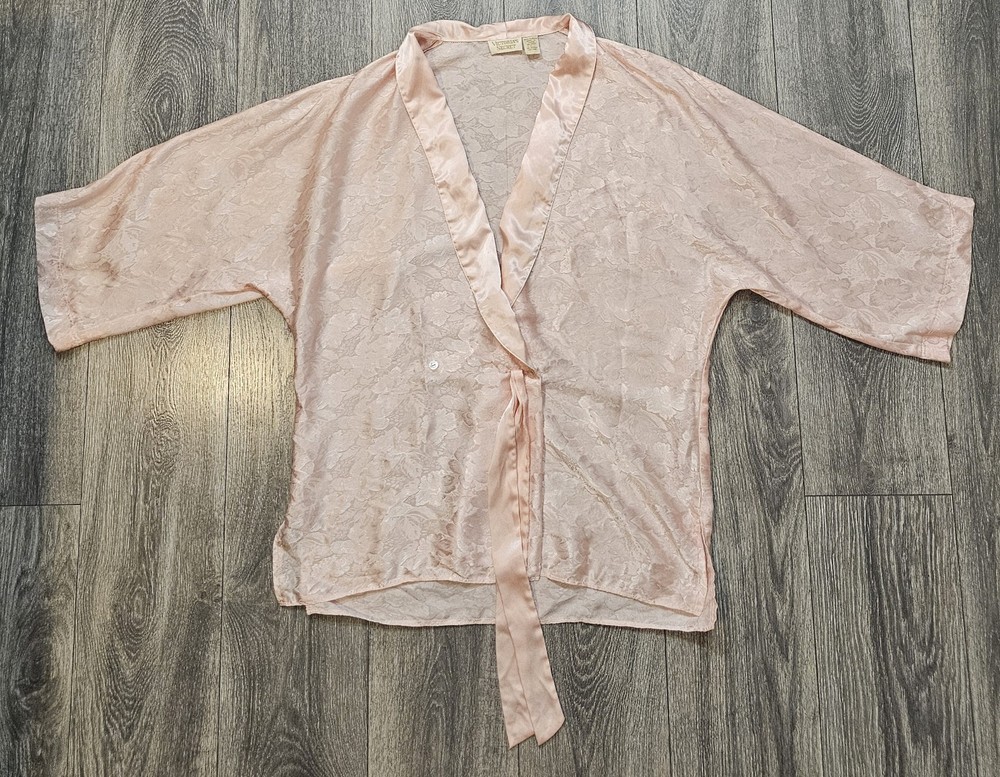 Vintage Victorias Secret Gold Label Floral Kimono Satin Robe Pink Women’s Size L