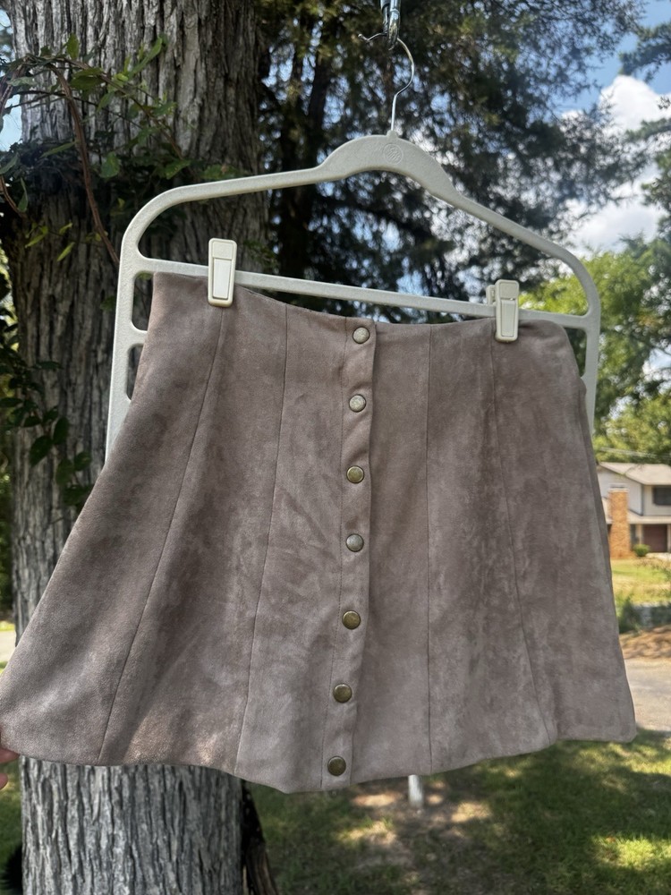 Altar'd State Mini Skirt Womens Large Faux Suede Western Fall Lined Snaps Taupe