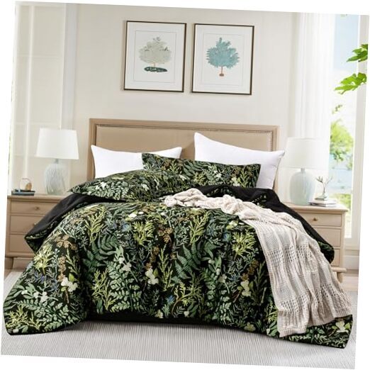 Botanical Comforter Set King Size 3 Piece, Floral Soft Lightweight Comforter