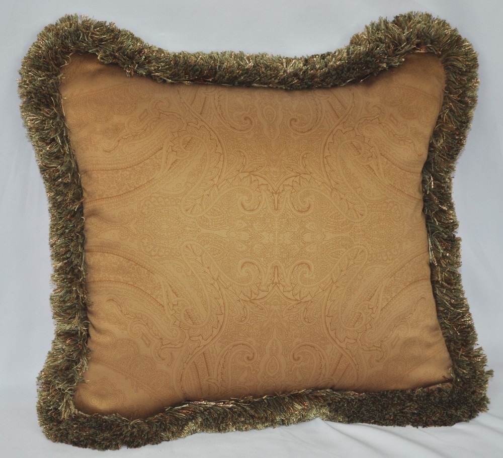 Fringed Pillow made w Ralph Lauren Doncaster Langham Camel Brown Paisley Fabric