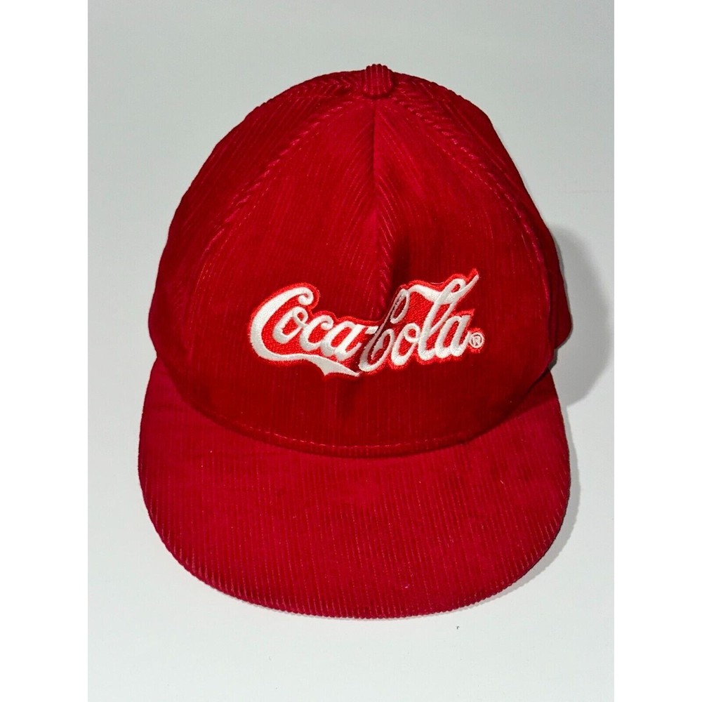 Coca-Cola Snapback Hat Men's One-Size Red Corduroy Embroidered Adjustable Strap