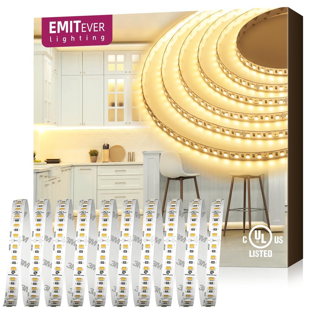Lights 3000K, UL 24V Tape Light Warm White, Ra 95+, IP30, 25ft, 2.9W/ft, 240+...