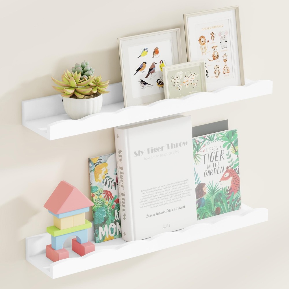 24 Inch Pine Wood Picture Ledge Shelf Set of 2 for Nursery or Wall Display