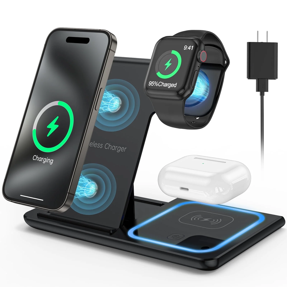 3-in-1 Wireless Charging Station | 18W Fast Charger for Phone, iWatch, AirPods