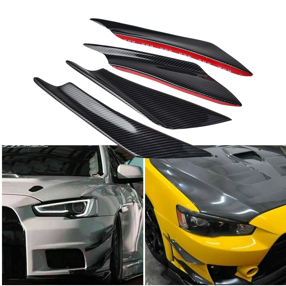 Auto Car Left Bumper Right Fin Splitter Diffuser Spoiler Lip Glossy Carbon Fiber