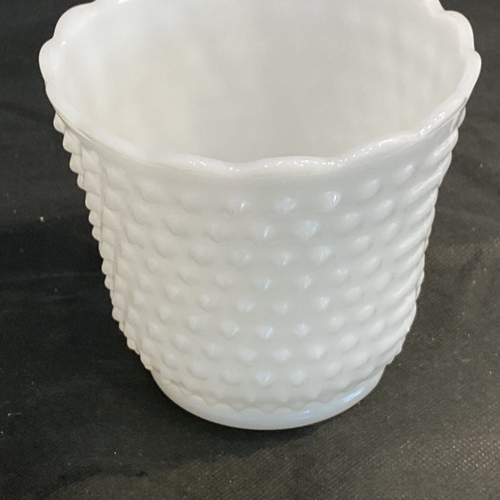 Vintage 4.5 Inch Milk Glass Hobnail Planter Vase
