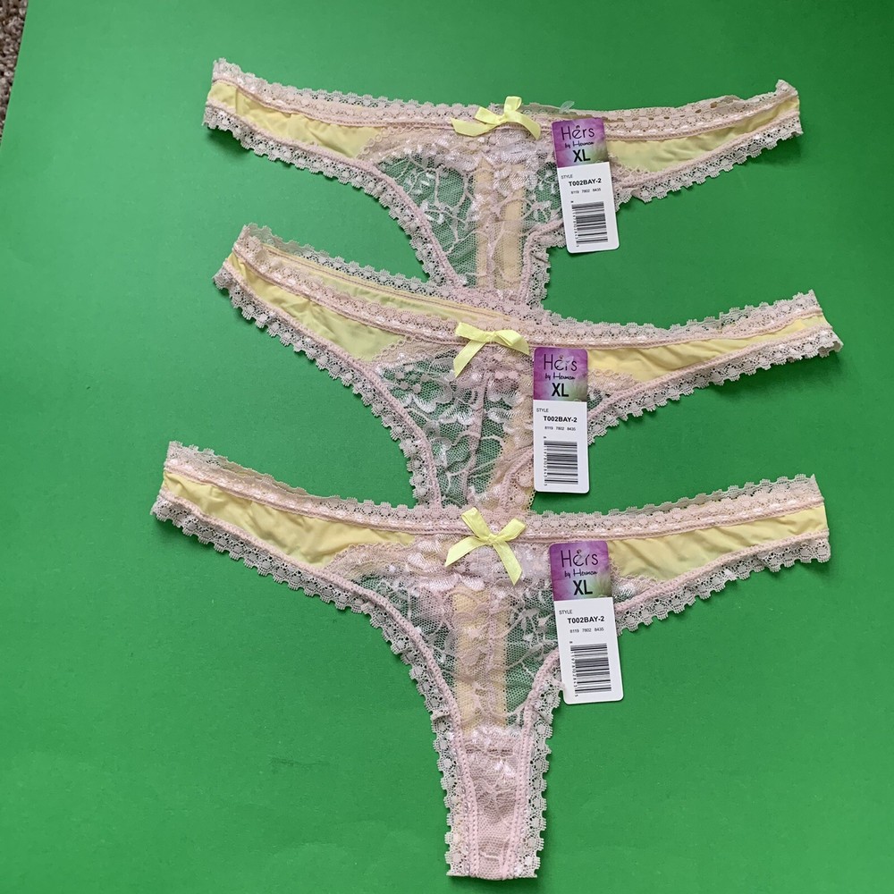 3 Hers By Herman Lace Thongs Yellow /Beige  Floral Sz XL New