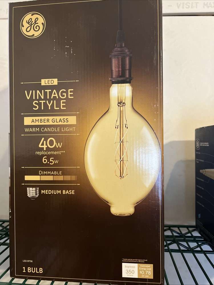 Vintage Amber LED Bulb 40W BT56 GE Warm Light 2-Pack