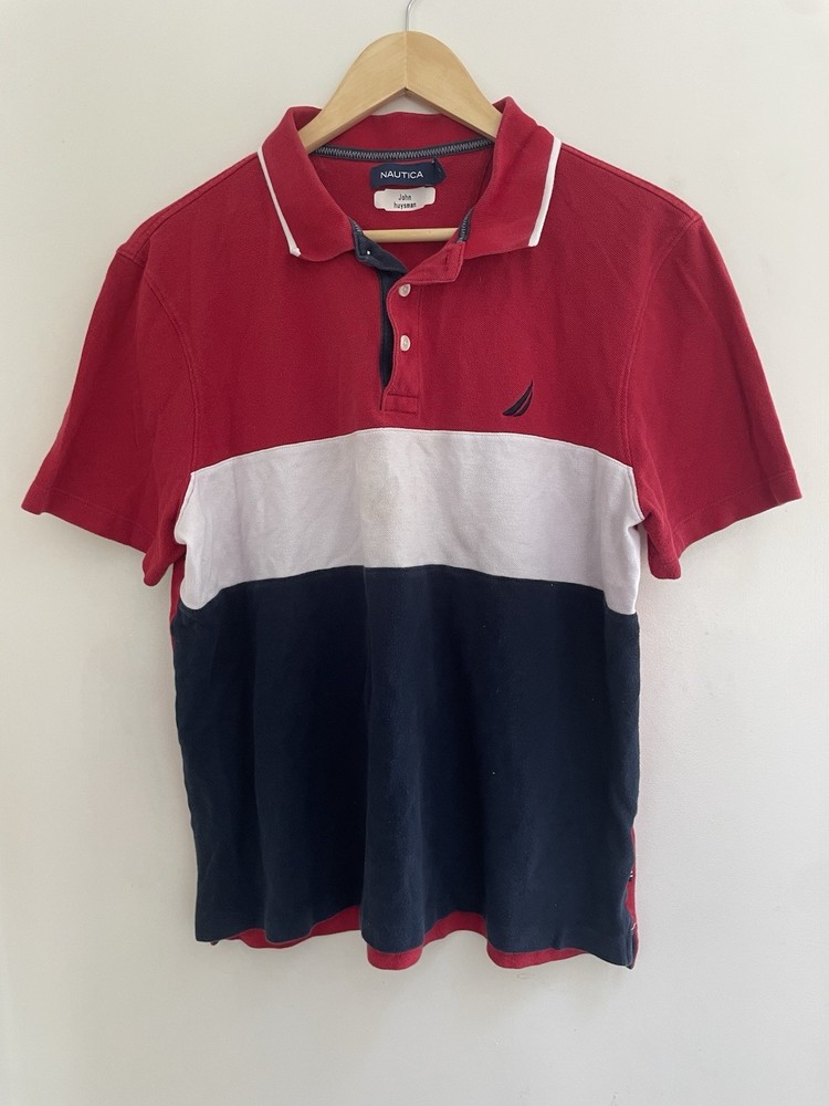 Nautica Kids Boys Logo Colorblock 100% Cotton Polo Short Sleeve Shirt Navy Red L