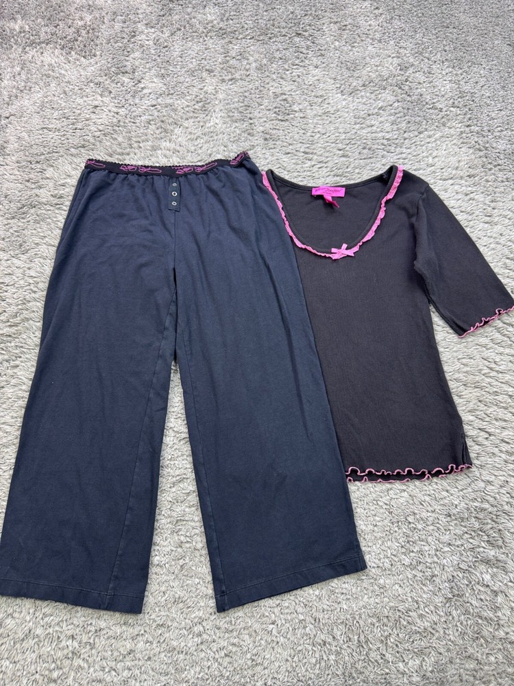 Betsey Johnson Intimates Pajamas Women Small Black Sleepwear Top Pants 2pc Set