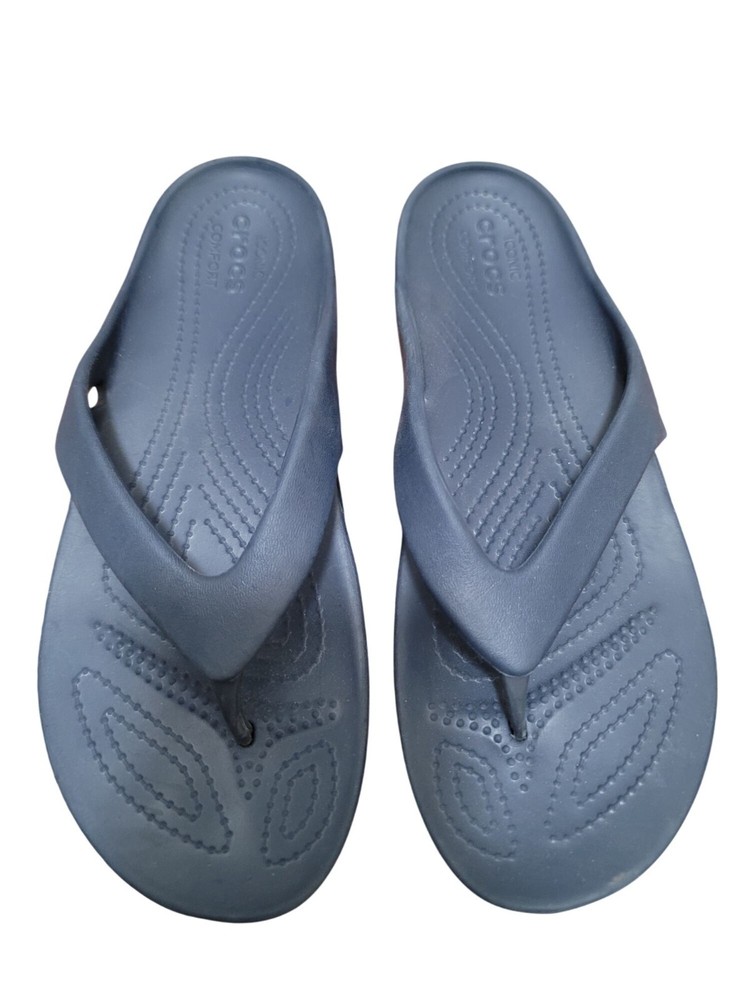 Crocs Womens Navy Blue Iconic Comfort Flip-Flops Casual Everyday Wear Size W8