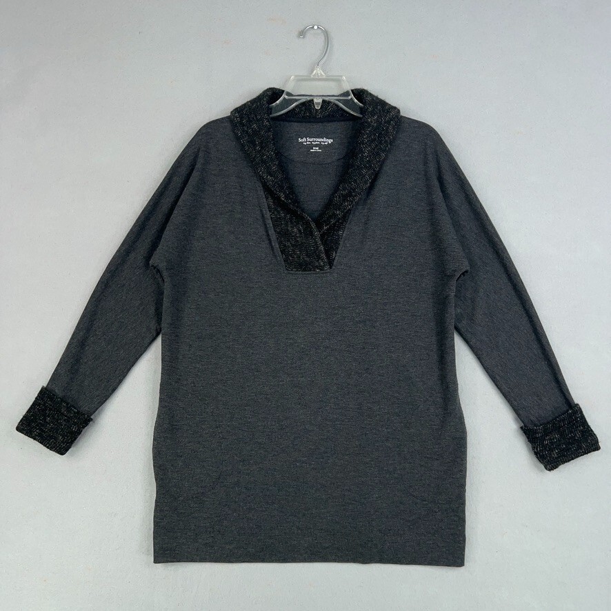 Soft Surroundings Sweater Womens Small Gray Tunic Pockets Oversized Comfy Cozy